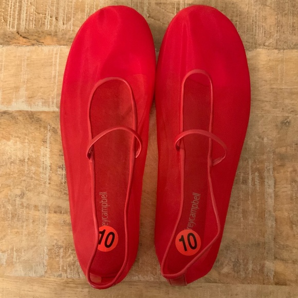 (NWT) JEFFERY CAMPBELL “MARY JANE” RED MESH FLATS, SIZE 10 - Picture 2 of 6